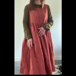 🚨BLACK FRIDAY🚨 SON DE FLOR Smock Dress Sleeveless 100% Linen Large Saffron